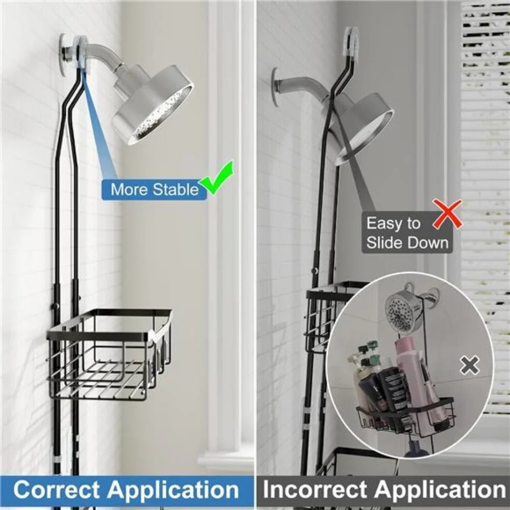 Upgraded Extended Length Shower Organizer with Hooks, Rustproof Shampoo Soap